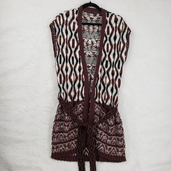 Knitted & Knotted Sweaters - Knitted & Knotted Sweater Vest Women Medium Geometric Belted Pockets Bohemian